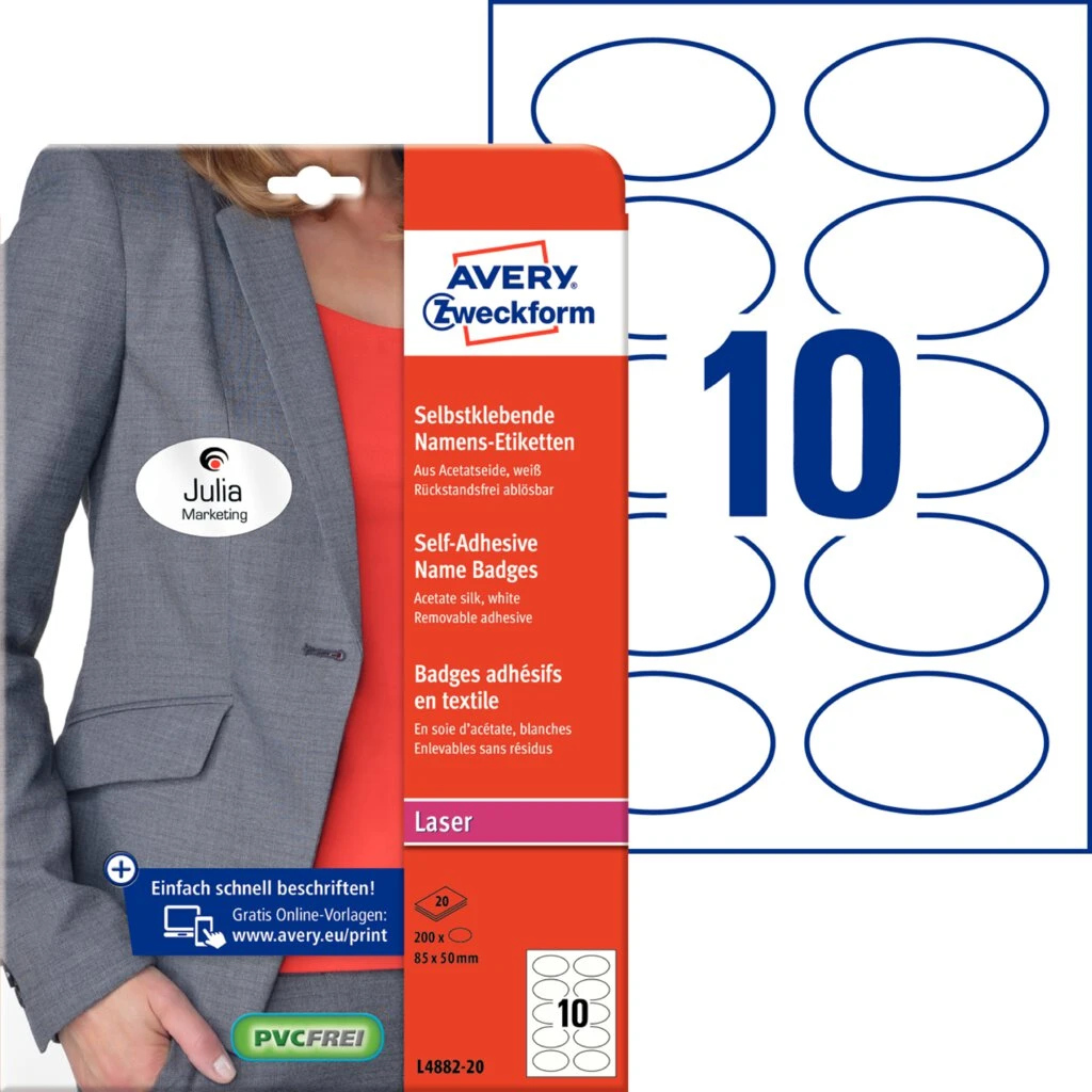 AVERY Zweckform Laser-Namens-Etiketten, 85 x 50 mm, oval (EAN: 4004182148129)