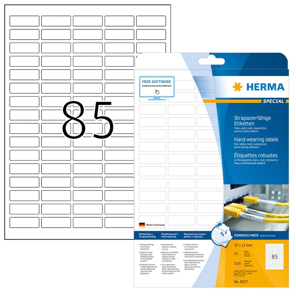 HERMA Polyester-Etiketten SPECIAL, 37 x 13 mm, weiß (EAN: 4008705083379)