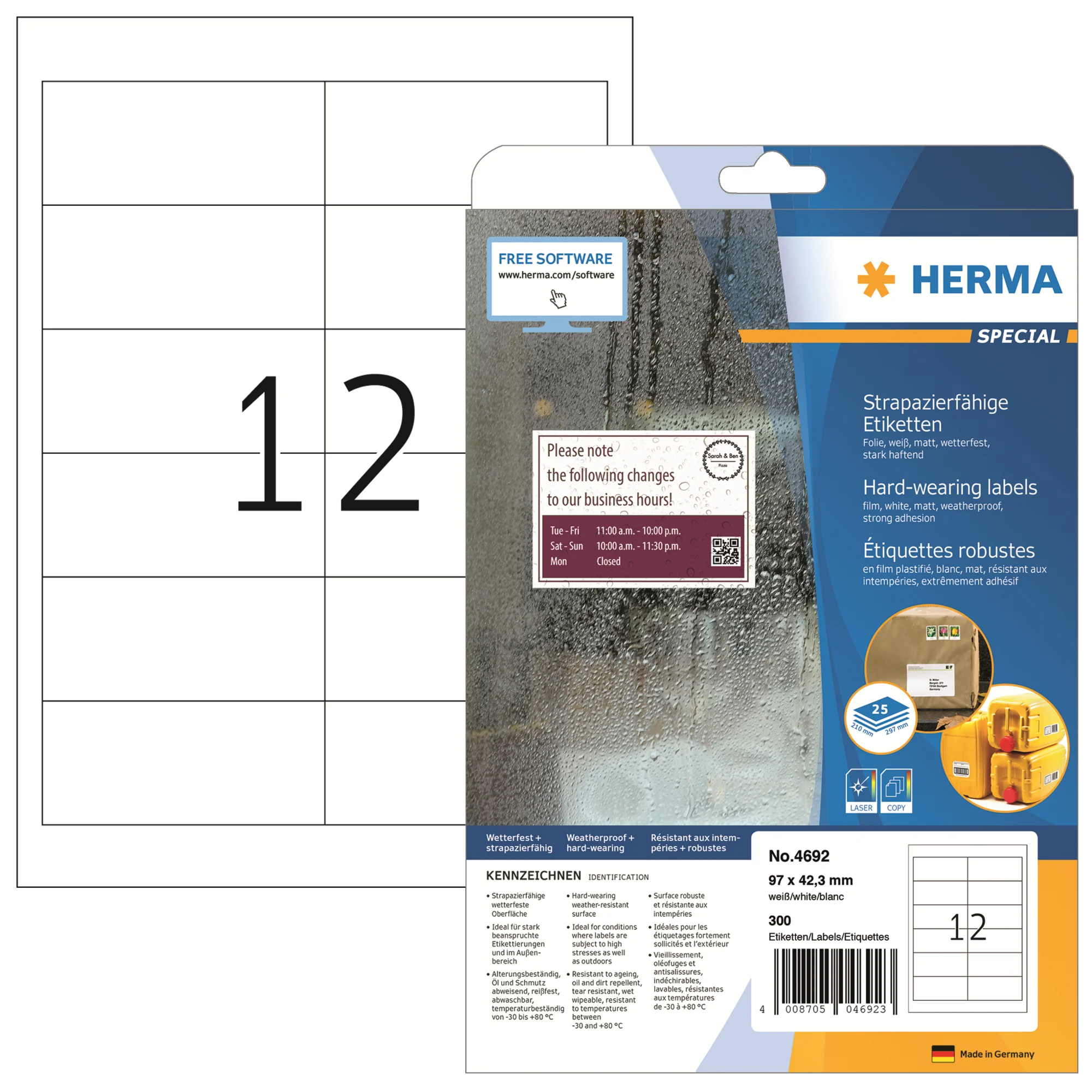 HERMA Polyester-Etiketten SPECIAL, 97,0 x 42,3 mm, weiß (EAN: 4008705046923)