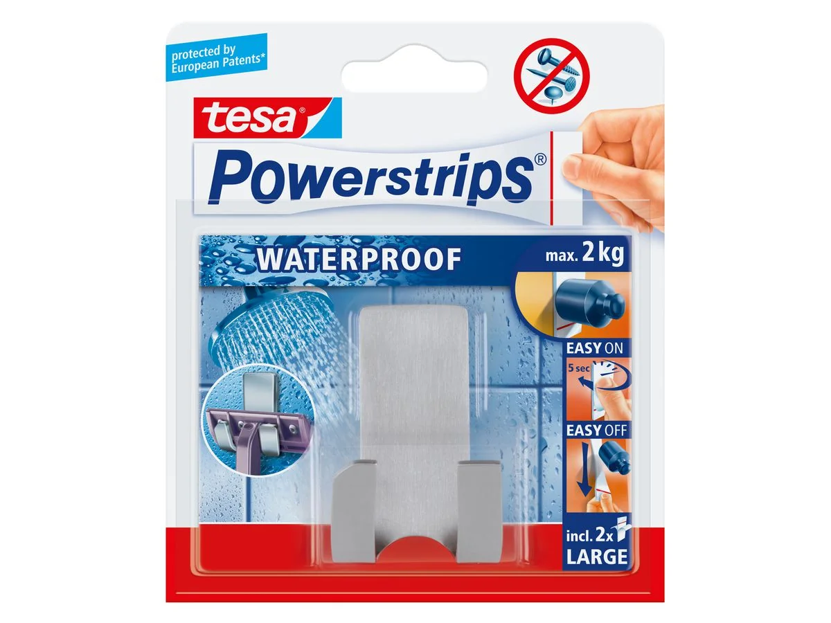 tesa Powerstrips Rasierhalter "WAVE" WATERPROOF, Edelstahl (EAN: 4042448175267)