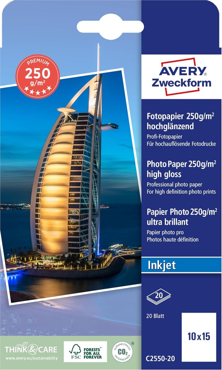 AVERY Zweckform Inkjet Fotopapier PREMIUM, 10 x 15 cm, weiß (EAN: 4004182064283)