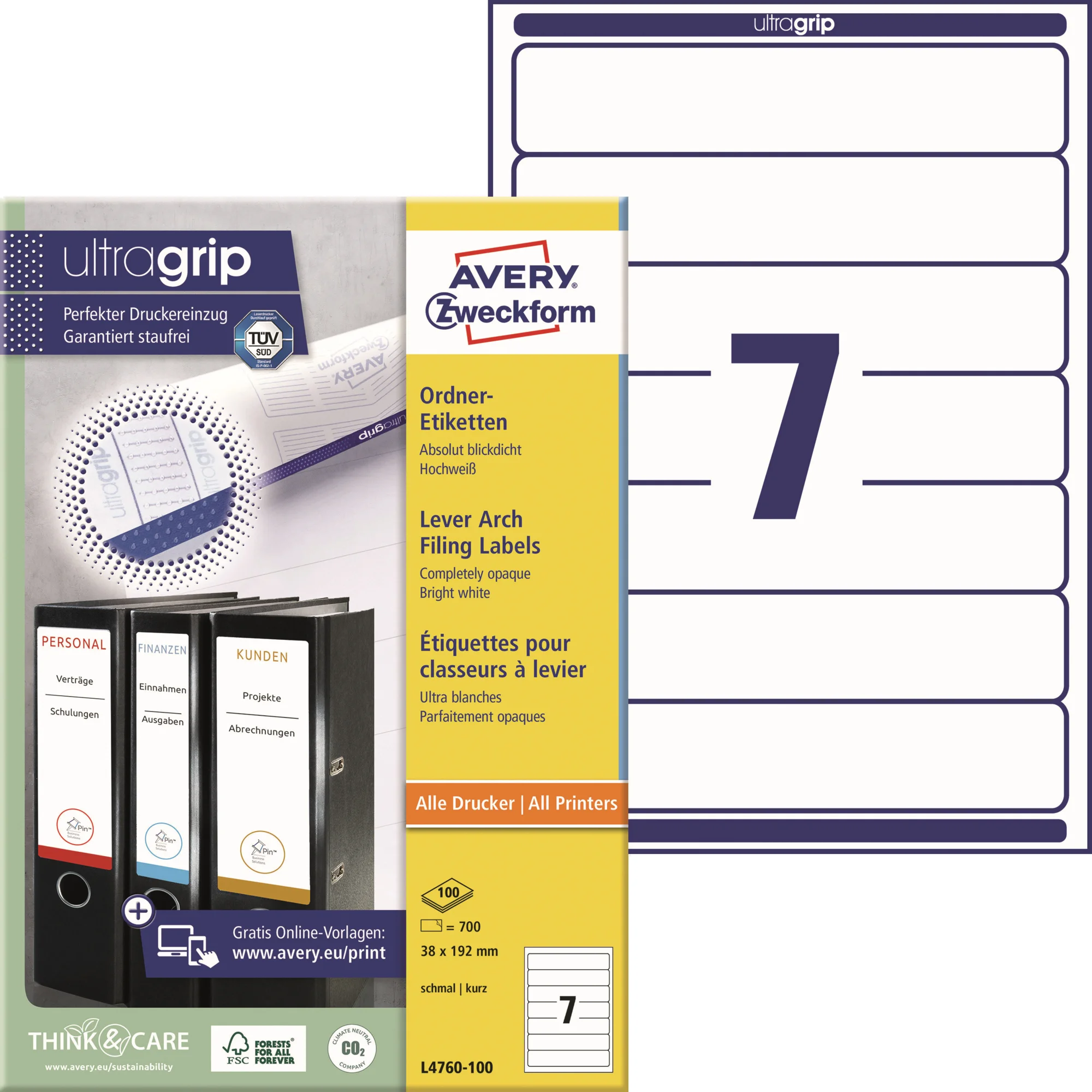 AVERY Zweckform Ordnerrücken-Etiketten, 38 x 192 mm, weiß (EAN: 4004182036891)