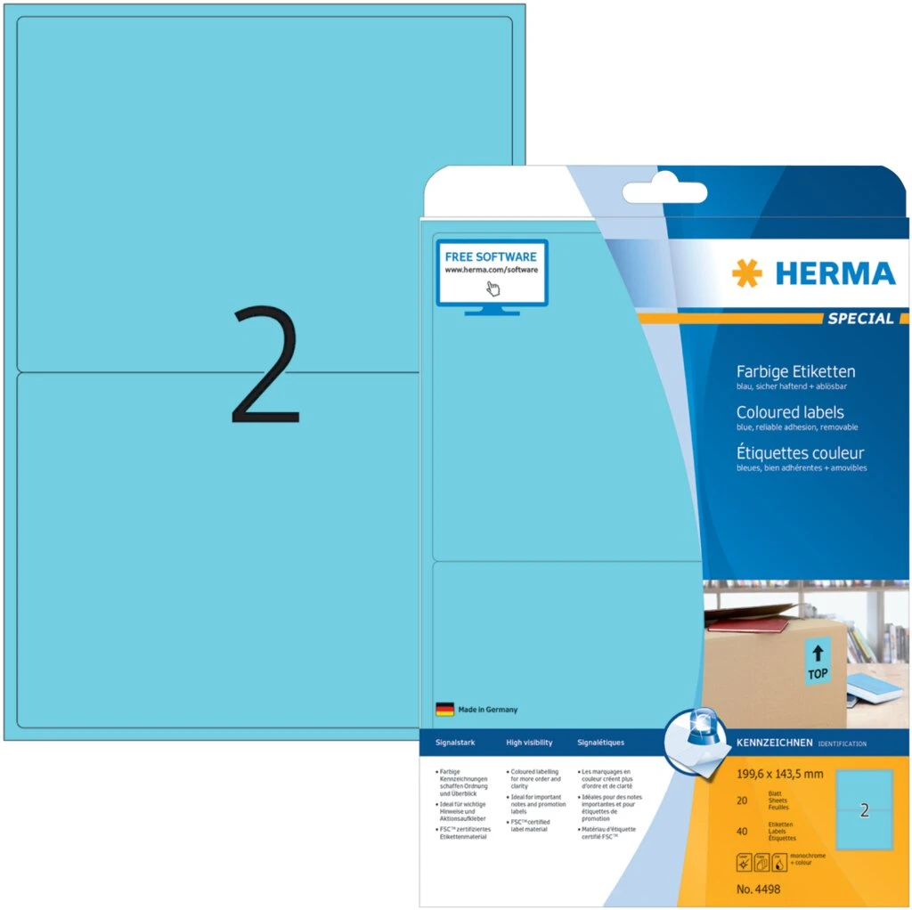 HERMA Universal-Etiketten SPECIAL, 199,6 x 143,5 mm, blau (EAN: 4008705044981)