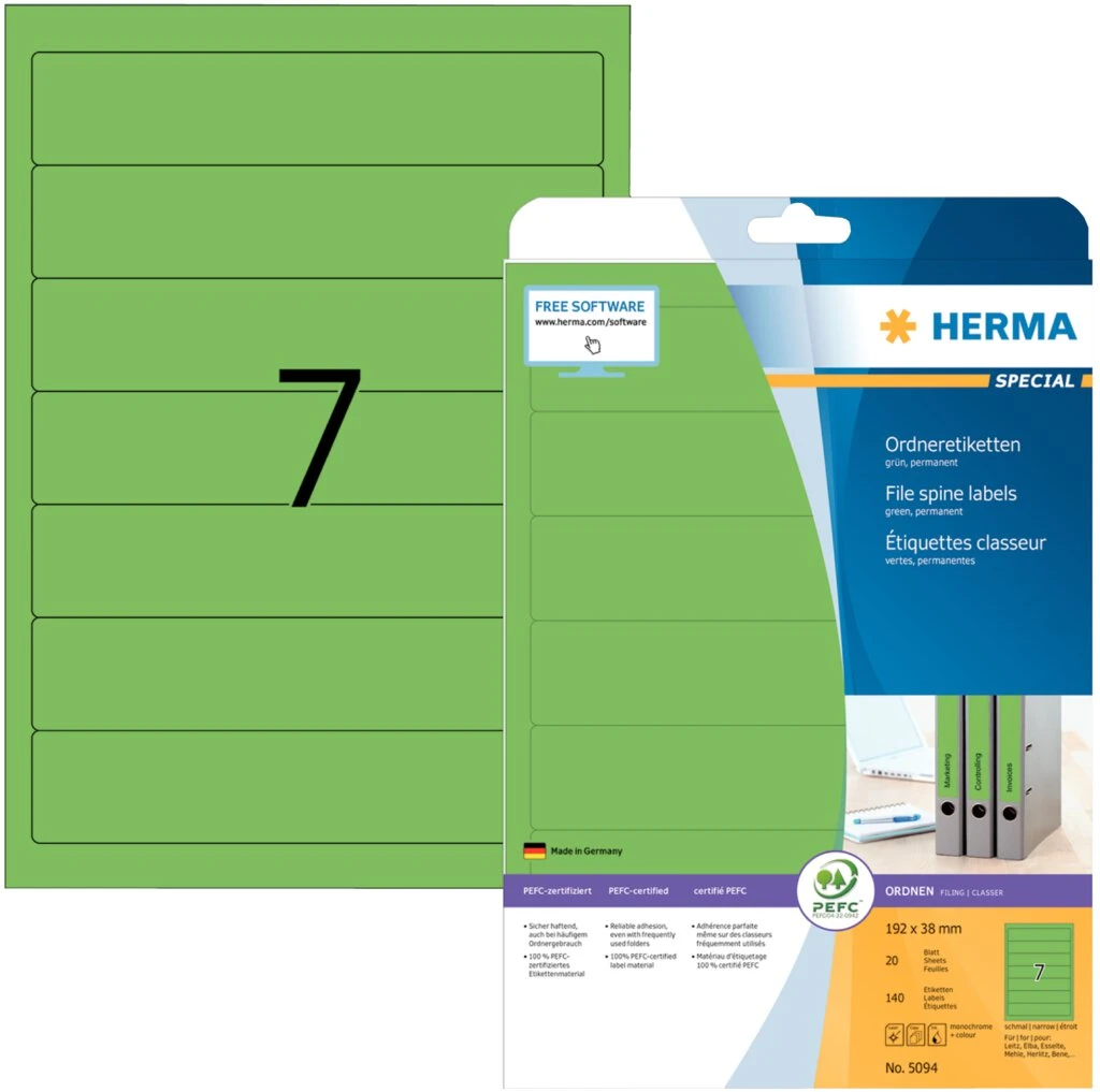 HERMA Ordnerrücken-Etiketten SPECIAL, 192 x 38 mm, grün (EAN: 4008705050944)