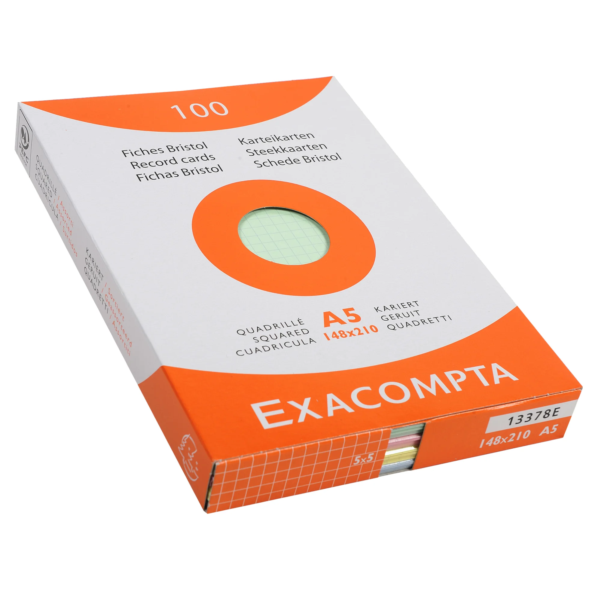 EXACOMPTA Karteikarten, DIN A5, kariert, farbig sortiert (EAN: 3130630133780)