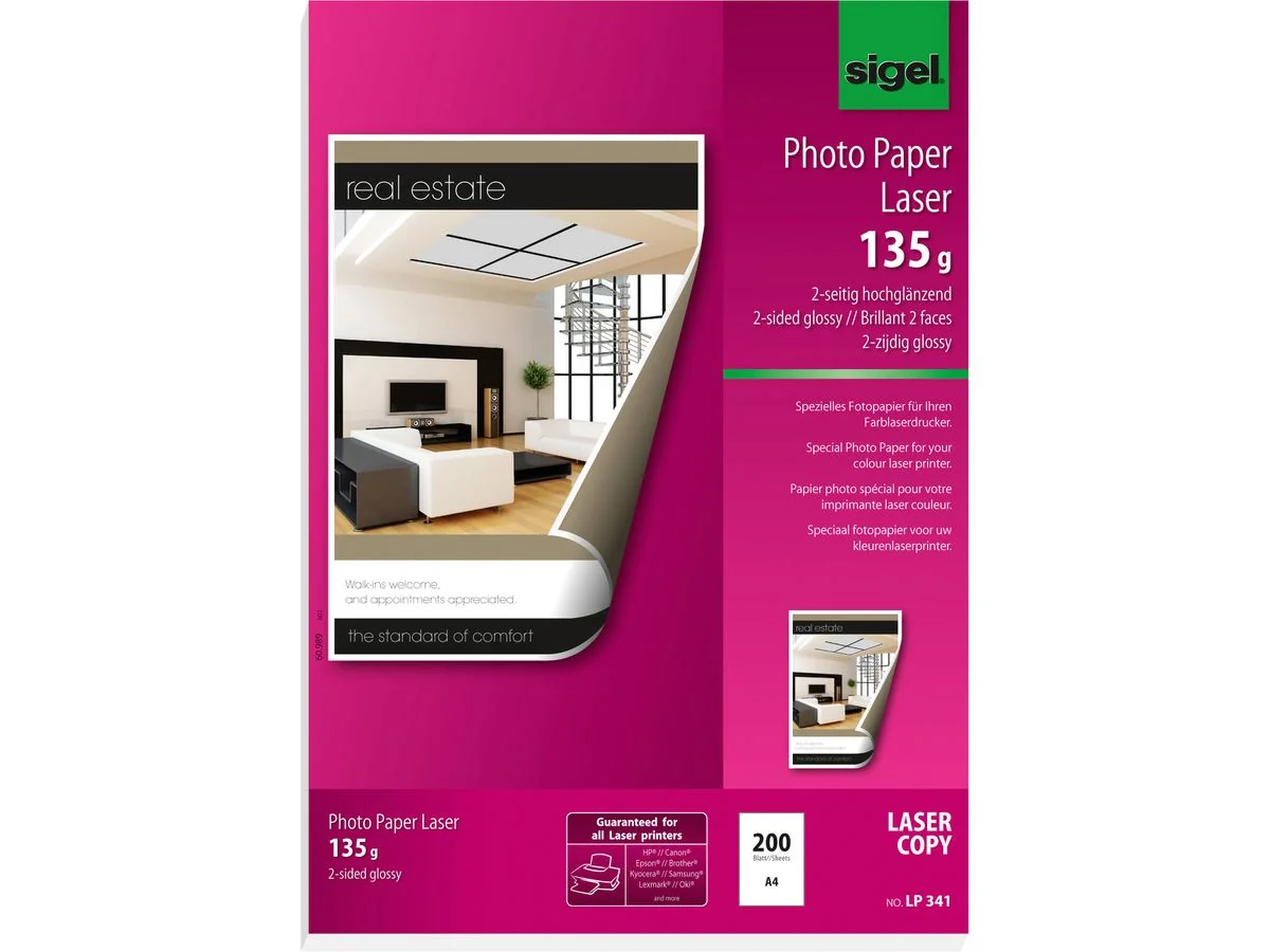 sigel Foto-Papier, DIN A4, 135 g/qm, 2-seitig glossy, hochweiß (EAN: 4004360996689)
