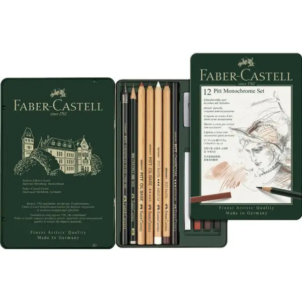 FABER-CASTELL PITT MONOCHROME Set klein, 12-teiliges Etui (EAN: 4005401129752)