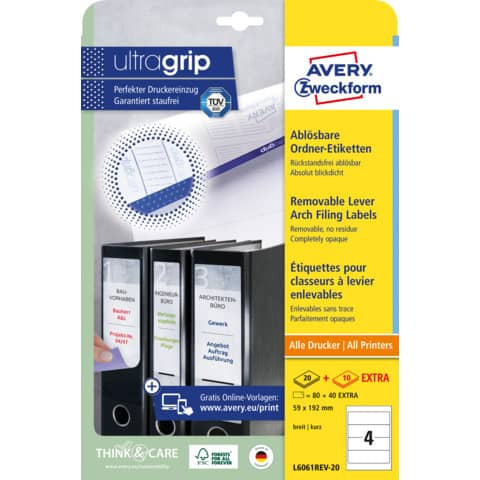 AVERY Zweckform Ordnerrücken-Etiketten, 59x192 mm, ablösbar (EAN: 4004182068168)