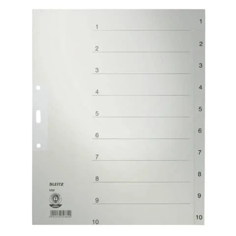 LEITZ Tauenpapier-Register, Zahlen, A4 Überbreite, 1-10,grau (EAN: 4002432328840)