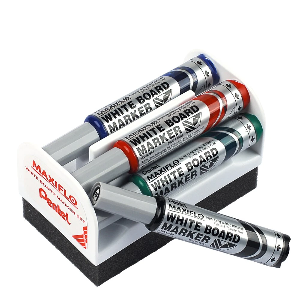 Pentel Whiteboard-Marker Set MAXIFLO MWL5M, mit Schwamm (EAN: 5011433133376)