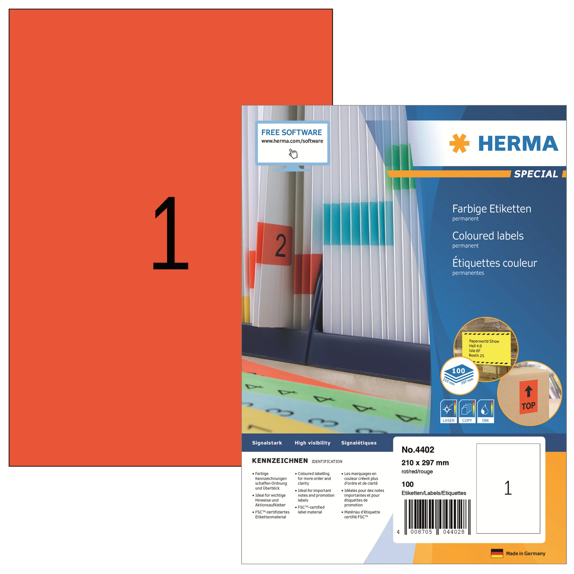 HERMA Universal-Etiketten SPECIAL, 210 x 297 mm, rot (EAN: 4008705044028)