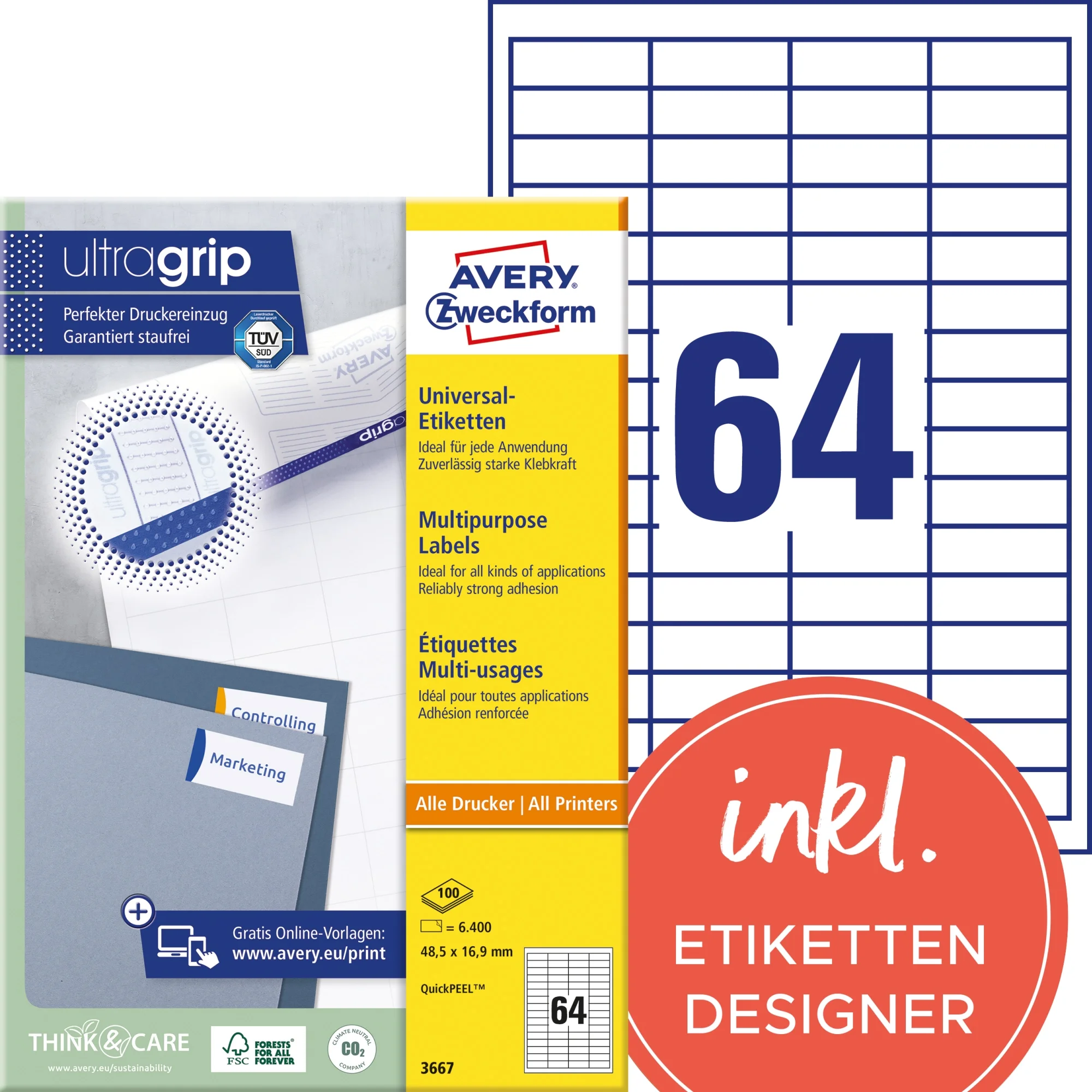 AVERY Zweckform Universal-Etiketten, 48,5 x 16,9 mm, weiß (EAN: 4004182036679)