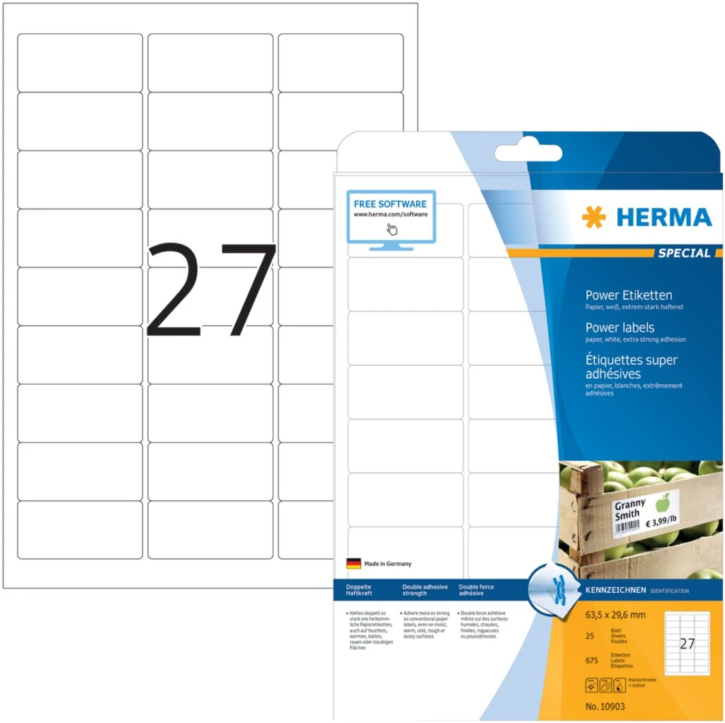 HERMA Power Etiketten SPECIAL, 63,5 x 29,6 mm, weiß (EAN: 4008705109031)