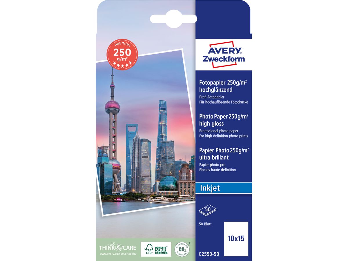AVERY Zweckform Inkjet Fotopapier PREMIUM, 10 x 15 cm, weiß (EAN: 4004182244166)