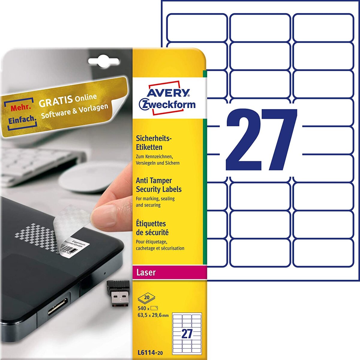 AVERY Zweckform Sicherheitsetiketten, 63,5 x 29,6 mm (EAN: 4004182061145)