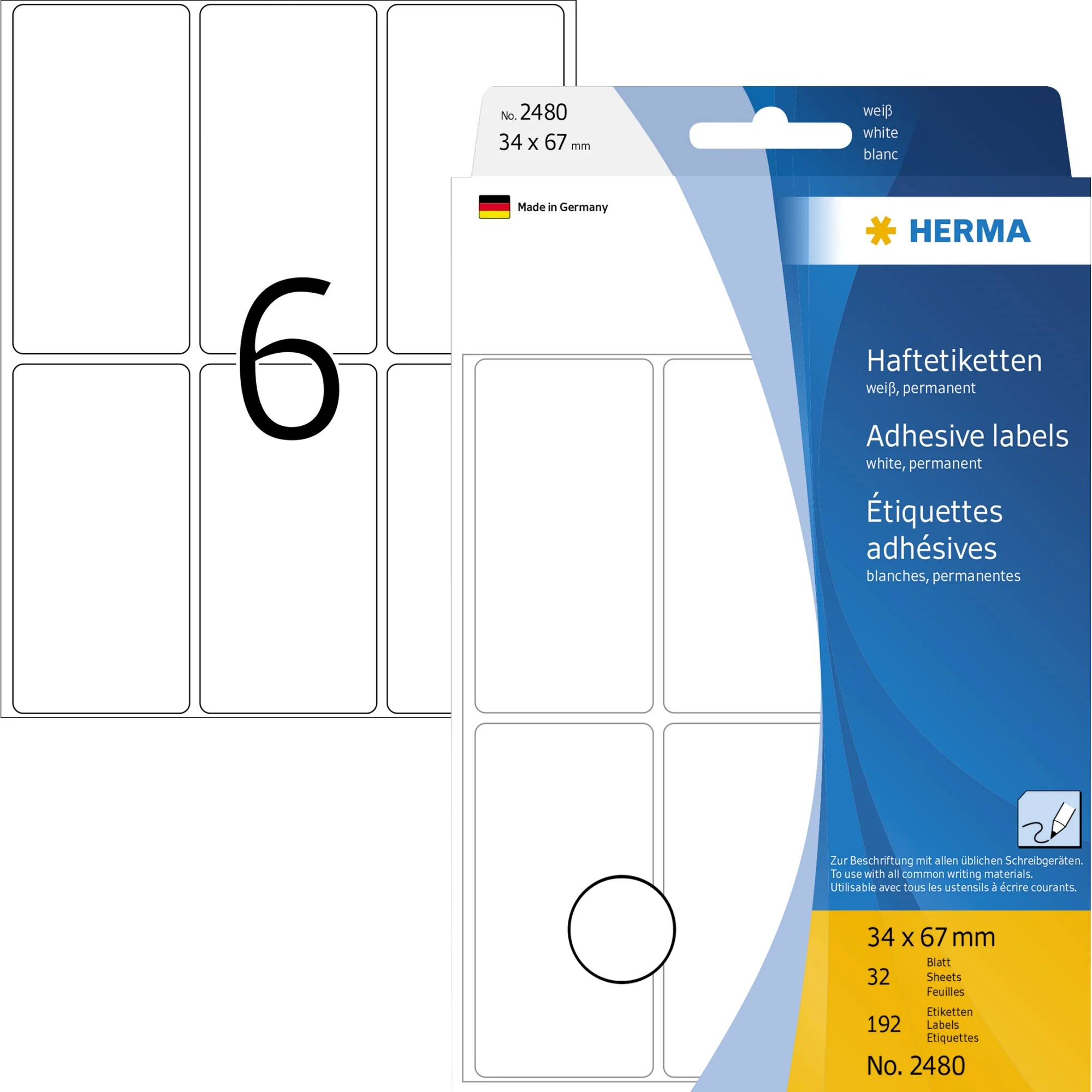 HERMA Vielzweck-Etiketten, 34 x 67 mm, weiß, Großpackung (EAN: 4008705024808)