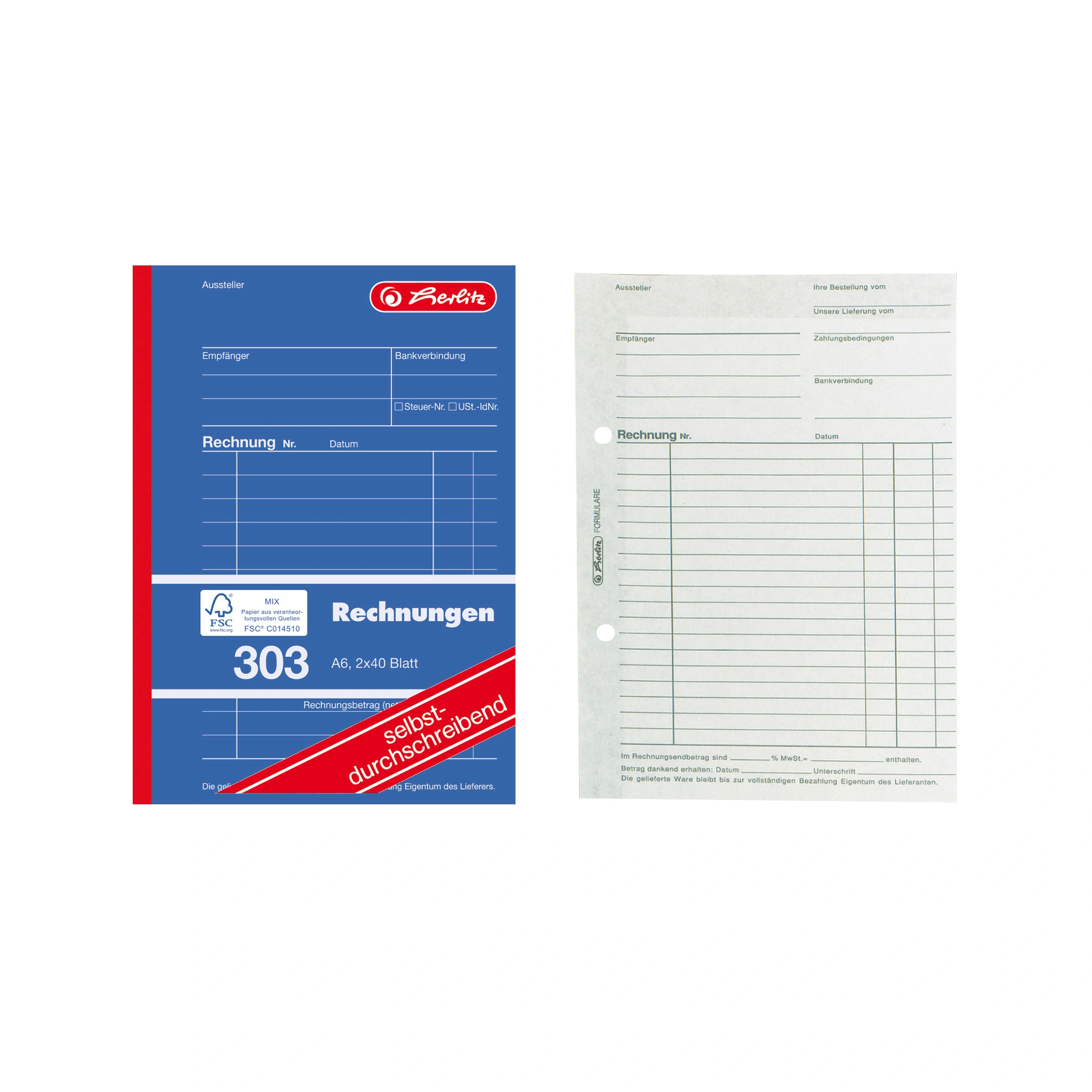 herlitz Formularbuch "Rechnung 303", DIN A6, 2 x 40 Blatt (EAN: 4008110888552)