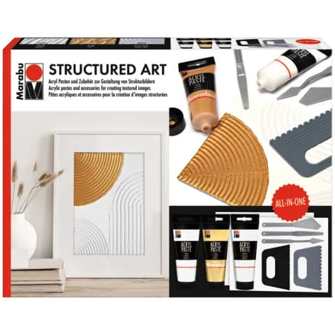 Marabu Acrylpasten-Set STRUCTURED ART, weiß, gold, feinsand (EAN: 4068247003501)