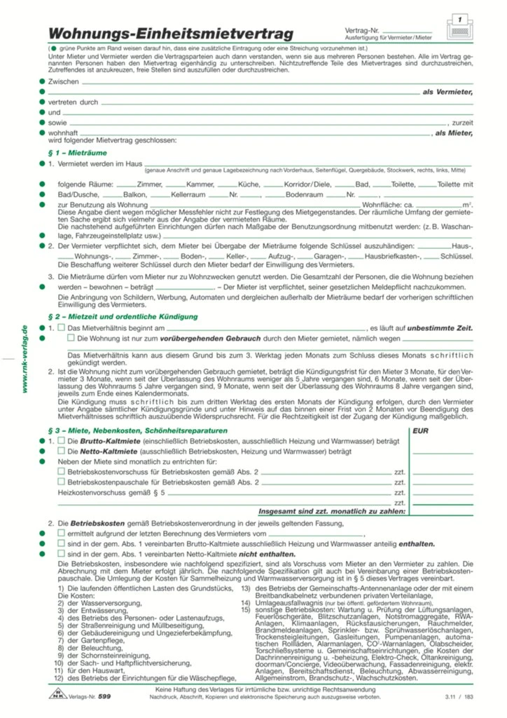 RNK Verlag Vordruck "Wohnungs-Einheitsmietvertrag", DIN A4 (EAN: 4002871059916)