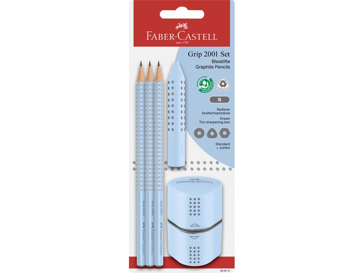 FABER-CASTELL Bleistift GRIP 2001 Set, hellblau, Blister (EAN: 4005405800749)