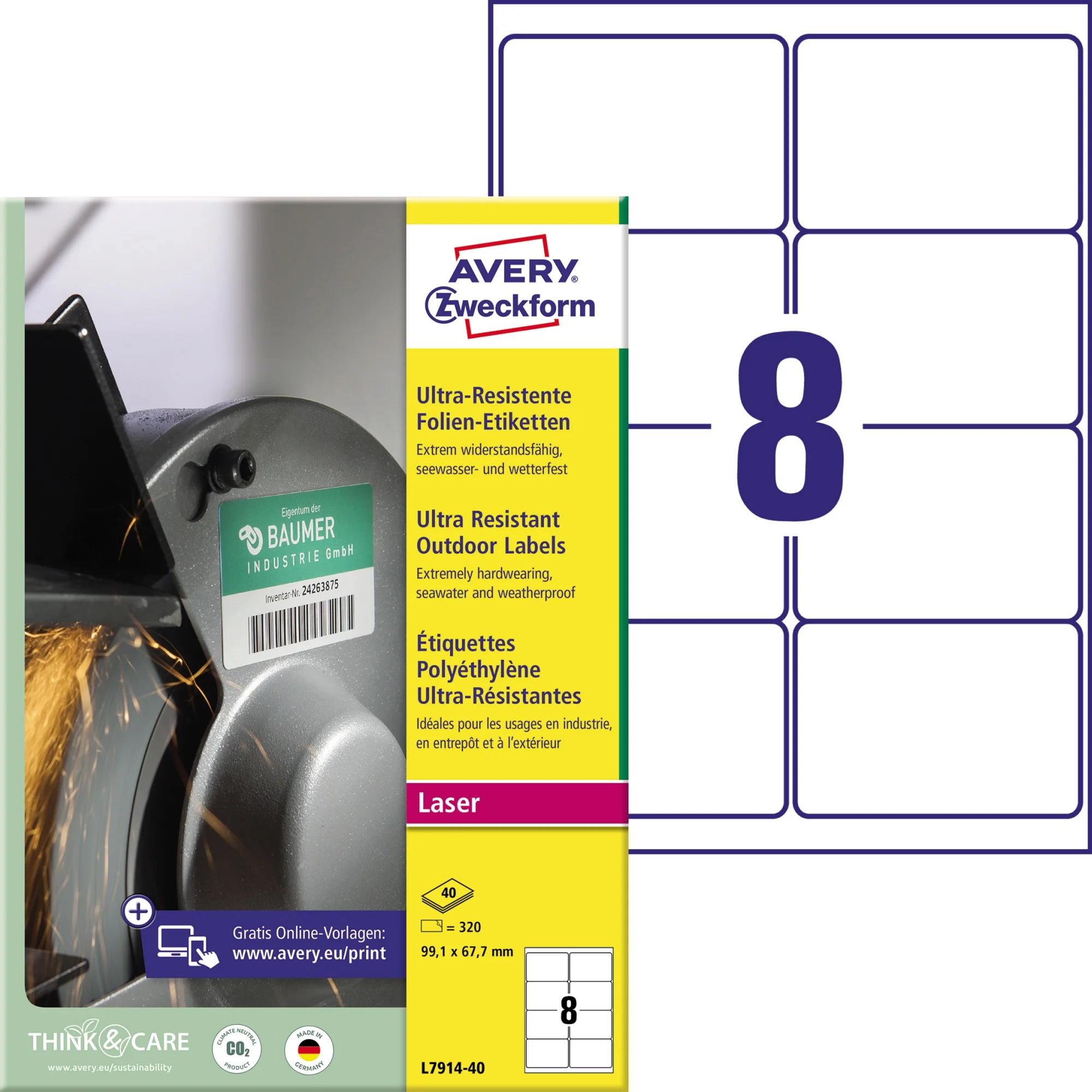 AVERY Zweckform Ultra-Resist. Folien-Etiketten, 99,1x67,7 mm (EAN: 4004182049860)
