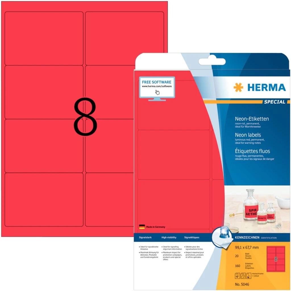 HERMA Universal-Etiketten SPECIAL, 99,1 x 67,7 mm, neon-rot (EAN: 4008705050463)