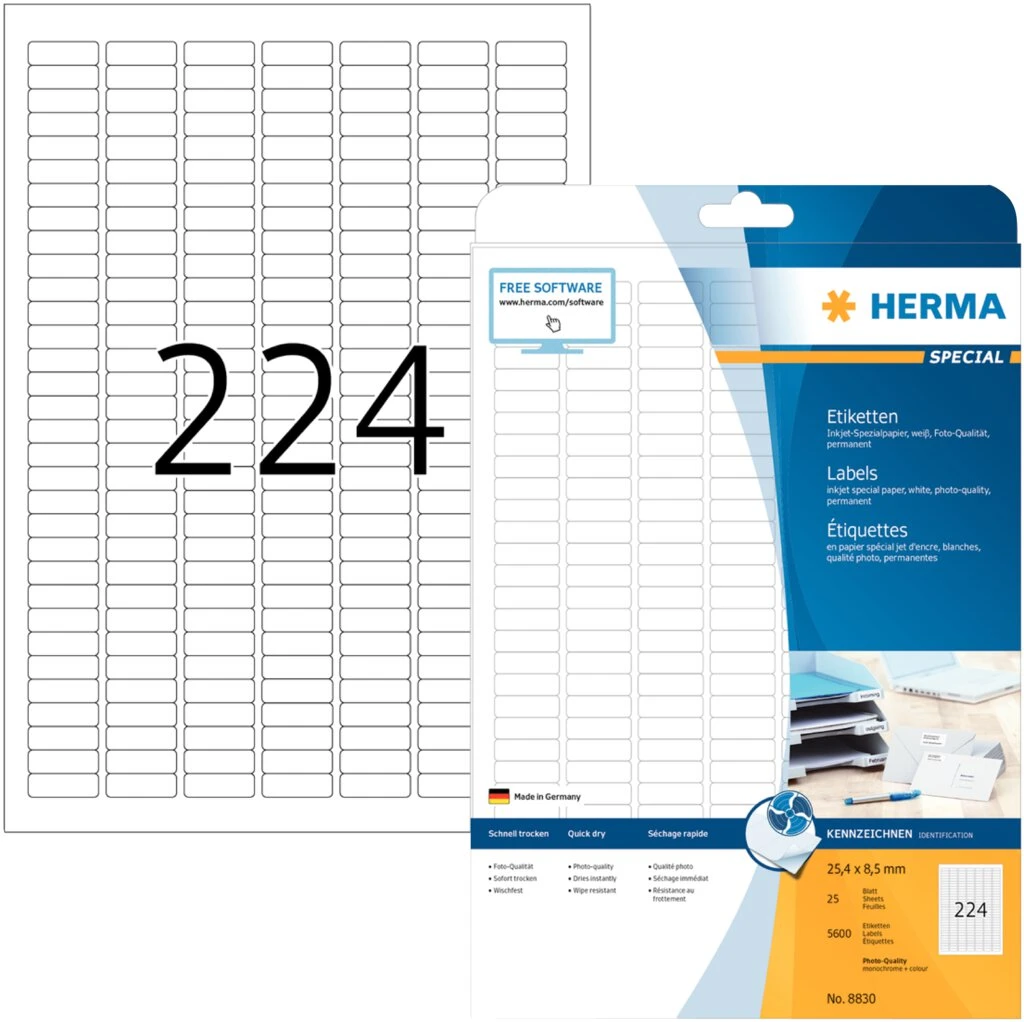 HERMA Inkjet-Etiketten SPECIAL, 25,4 x 8,5 mm, weiß (EAN: 4008705088305)