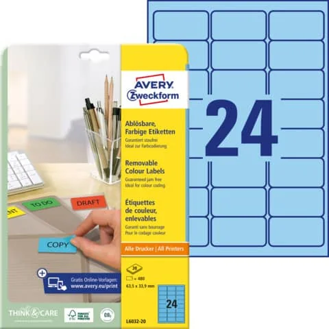 AVERY Zweckform Universal-Etiketten, 63,5 x 33,9 mm, blau (EAN: 4004182288221)