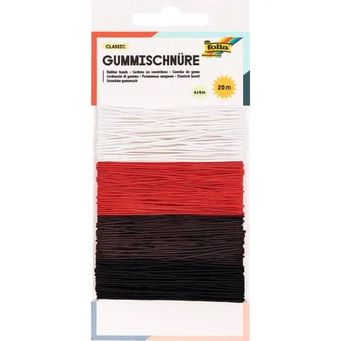 folia Gummischnüre BASIC, 4 Farben à 5 m sortiert, weiß, rot, braun, schwarz (EAN: 4001868066159)