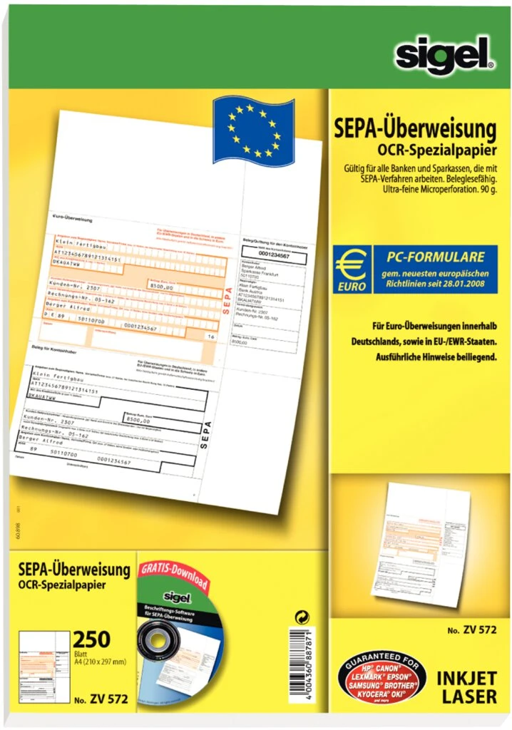 sigel Bankformular "PC-SEPA-Überweisung", DIN A4 (EAN: 4004360887871)