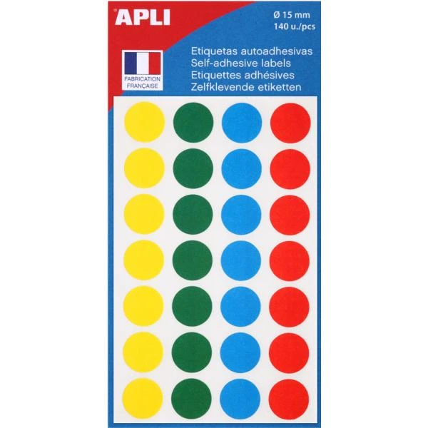 APLI Markierungspunkte, Durchmesser: 15 mm, farbig sortiert (EAN: 3270241006254)
