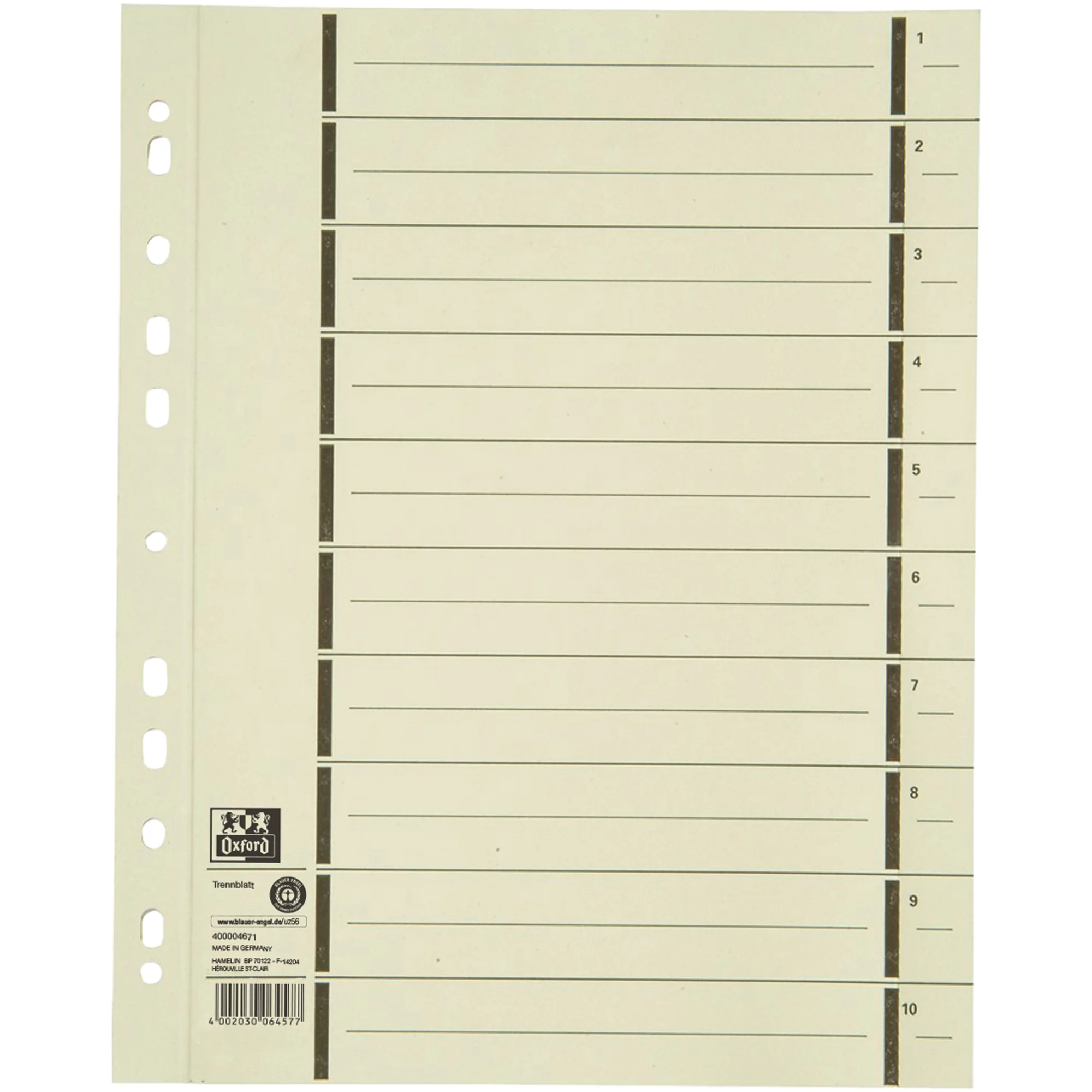 Oxford Trennblätter mit Perforation, DIN A4 Überbreite (EAN: 4002030013483)