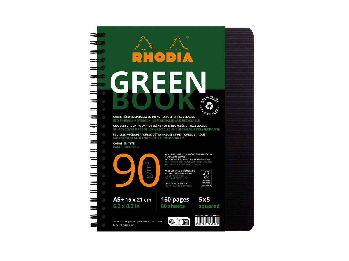 RHODIA Collegeblock GREENBOOK, DIN A5+, kariert, schwarz (EAN: 3037921199138)