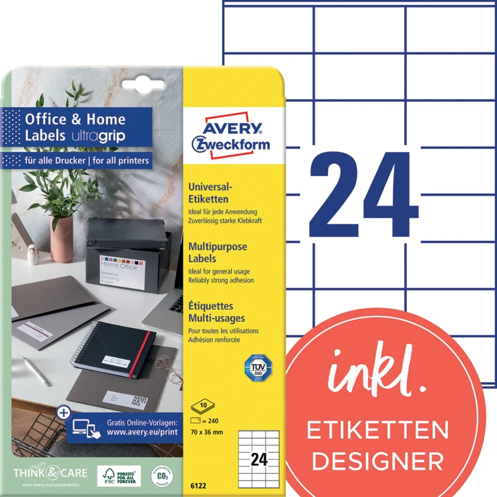 AVERY Zweckform Universal-Etiketten Office&Home, 70 x 36 mm (EAN: 4004182433089)