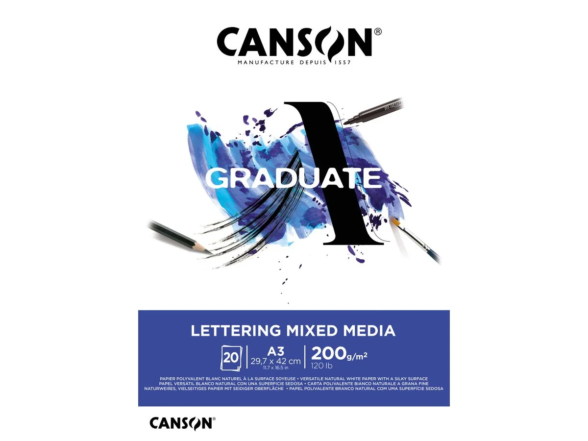 CANSON Studienblock GRADUATE LETTERING MIXED MEDIA, DIN A3, weiß (EAN: 3148950060983)