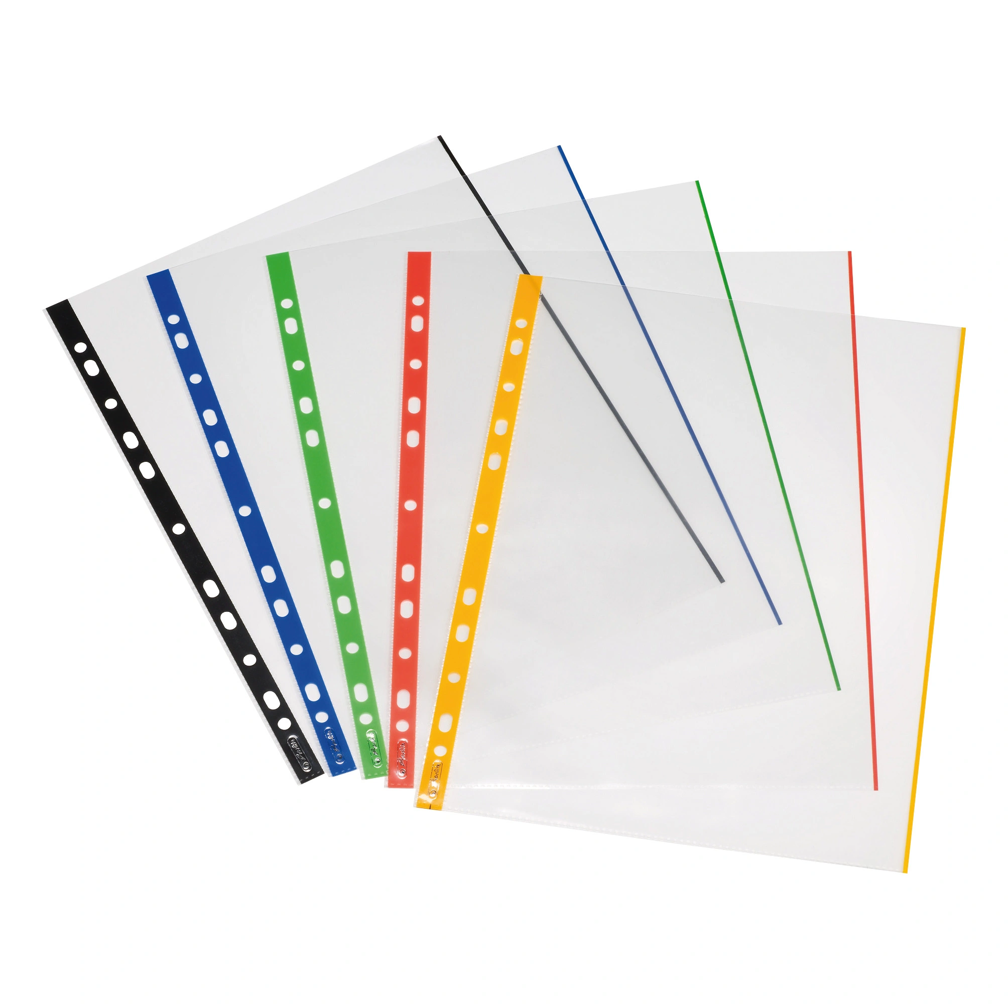 herlitz Prospekthülle, DIN A4, glasklar, farbiger Außenrand, gelb, rot, grün, blau, schwarz (EAN: 4008110345444)