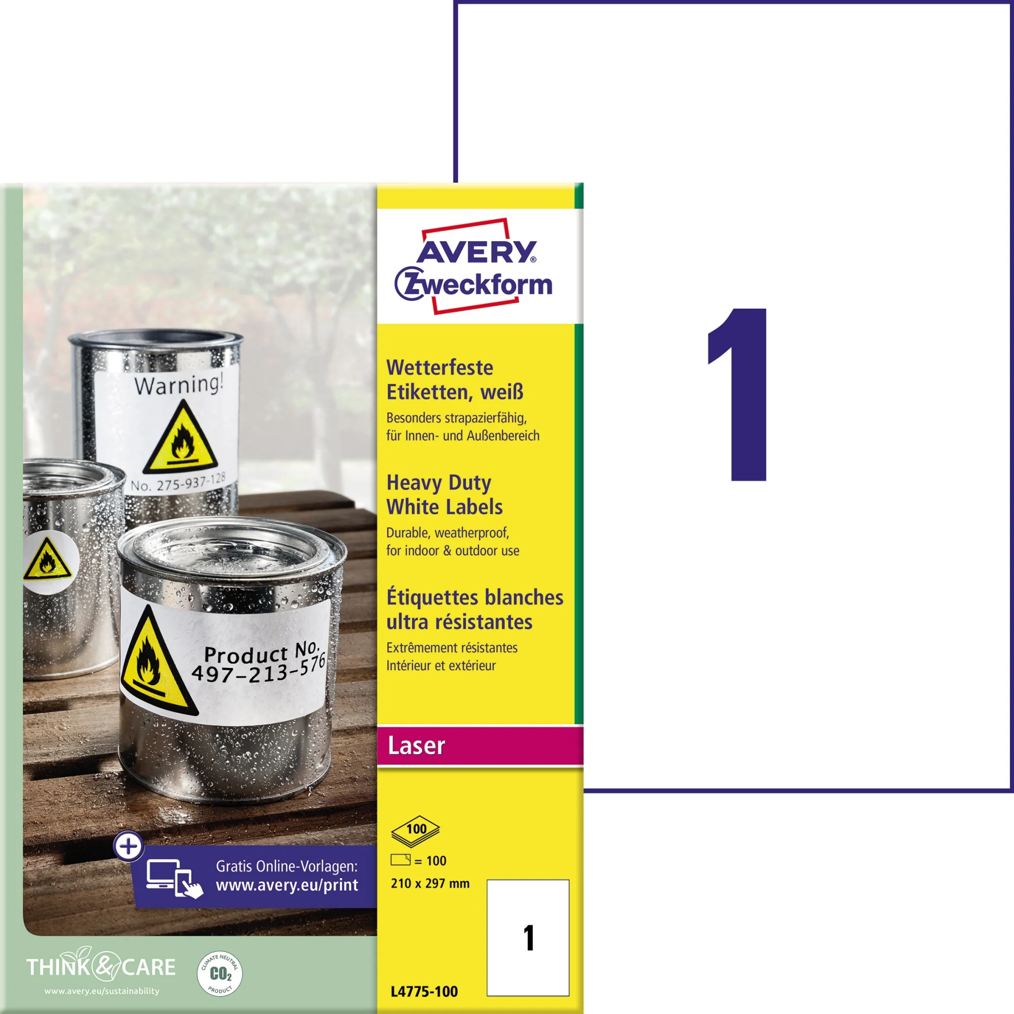 AVERY Zweckform wetterfeste Etiketten, 210 x 297 mm (EAN: 4004182060995)