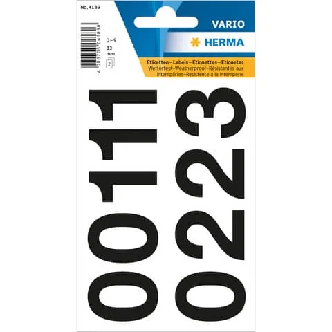 HERMA Zahlen-Sticker 0-9, Folie schwarz, Höhe: 33 mm (EAN: 4008705041898)