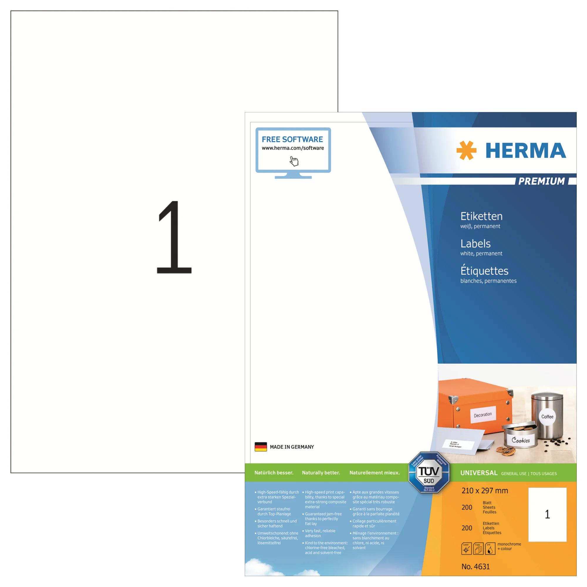 HERMA Universal-Etiketten PREMIUM, 210 x 297 mm, weiß (EAN: 4008705046312)