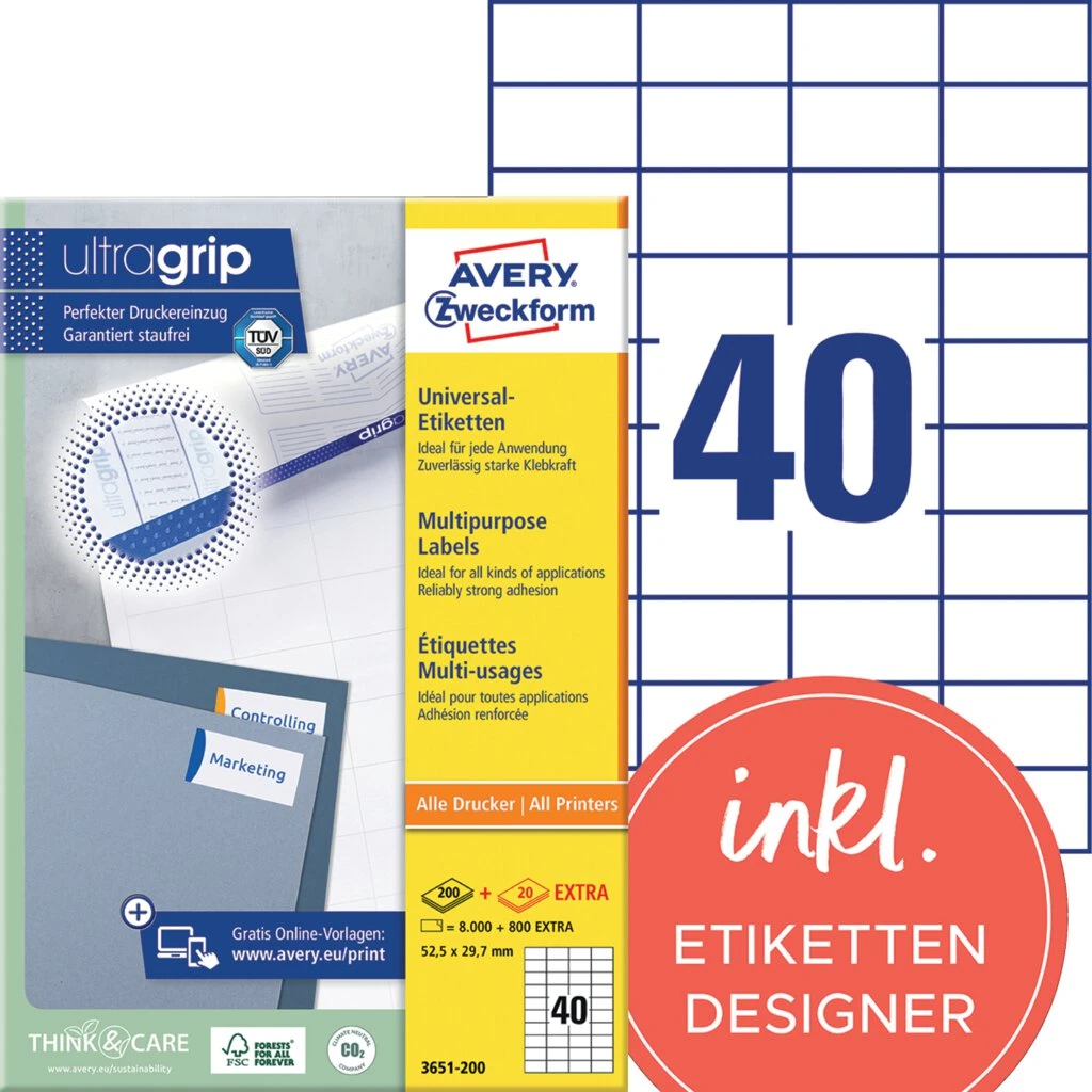 AVERY Zweckform Universal-Etiketten, 52,5 x 29,7 mm, weiß (EAN: 4004182249482)