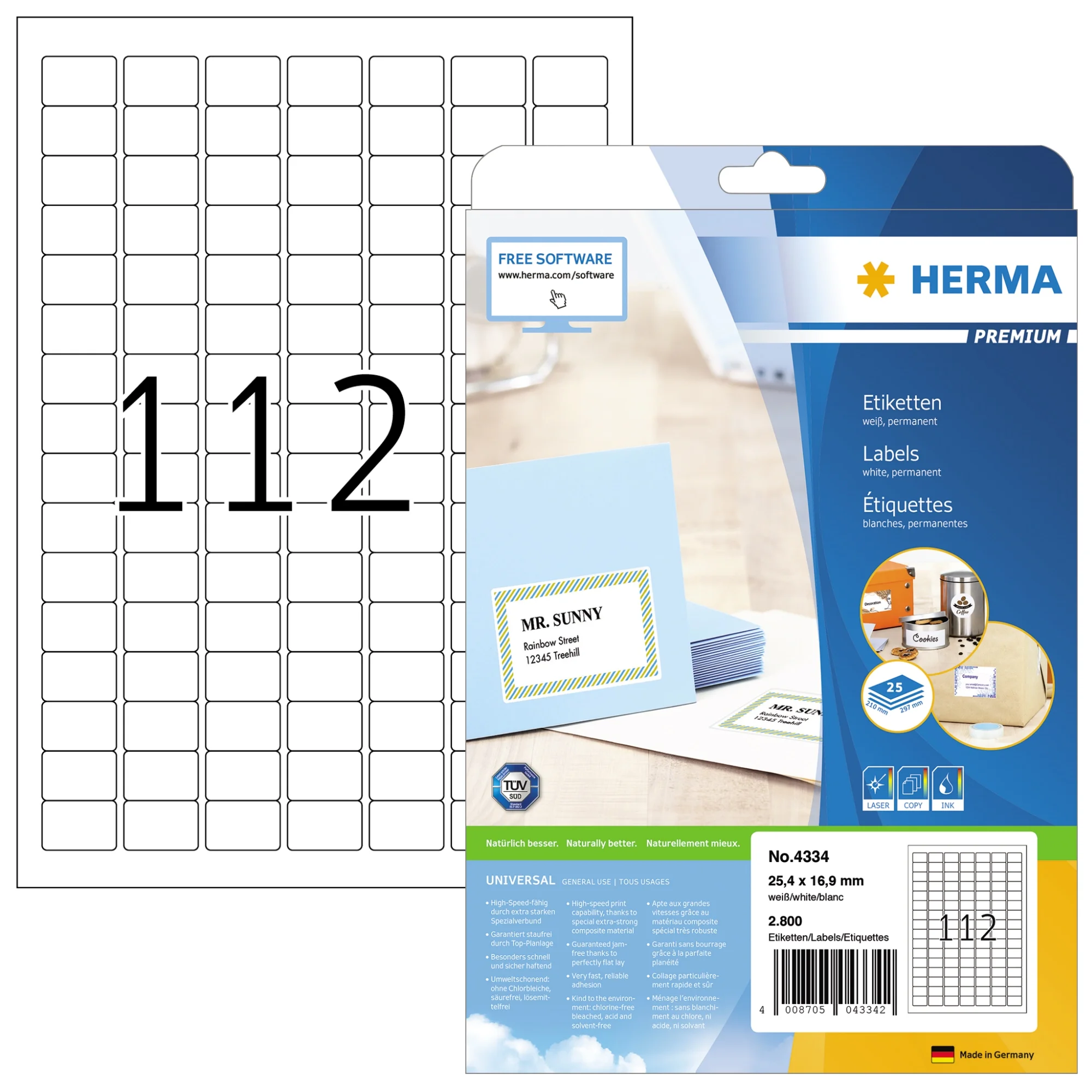 HERMA Universal-Etiketten PREMIUM, 25,4 x 16,9 mm, weiß (EAN: 4008705043342)
