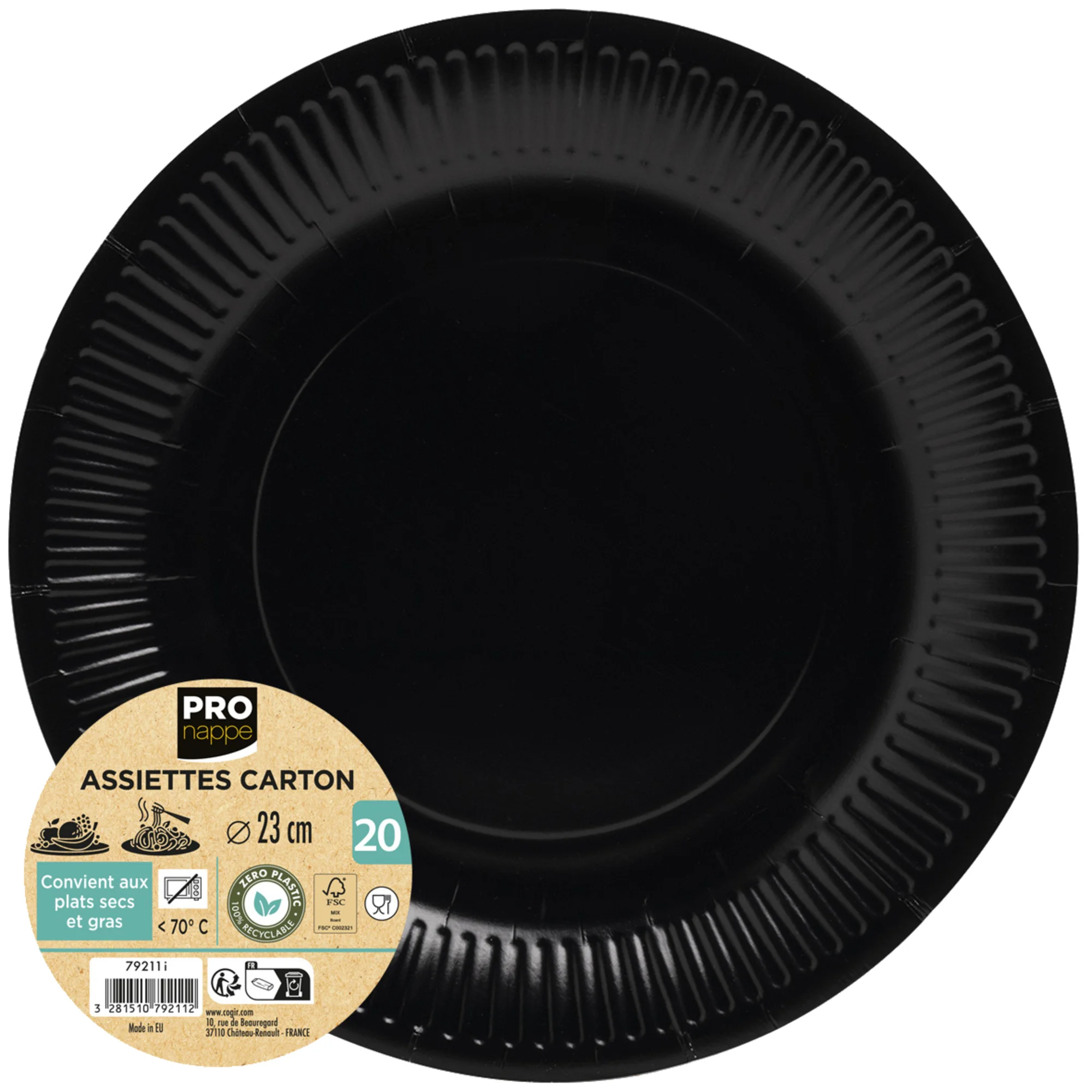PROnappe Papp-Teller, rund, 230 mm, schwarz (EAN: 3281510792112)