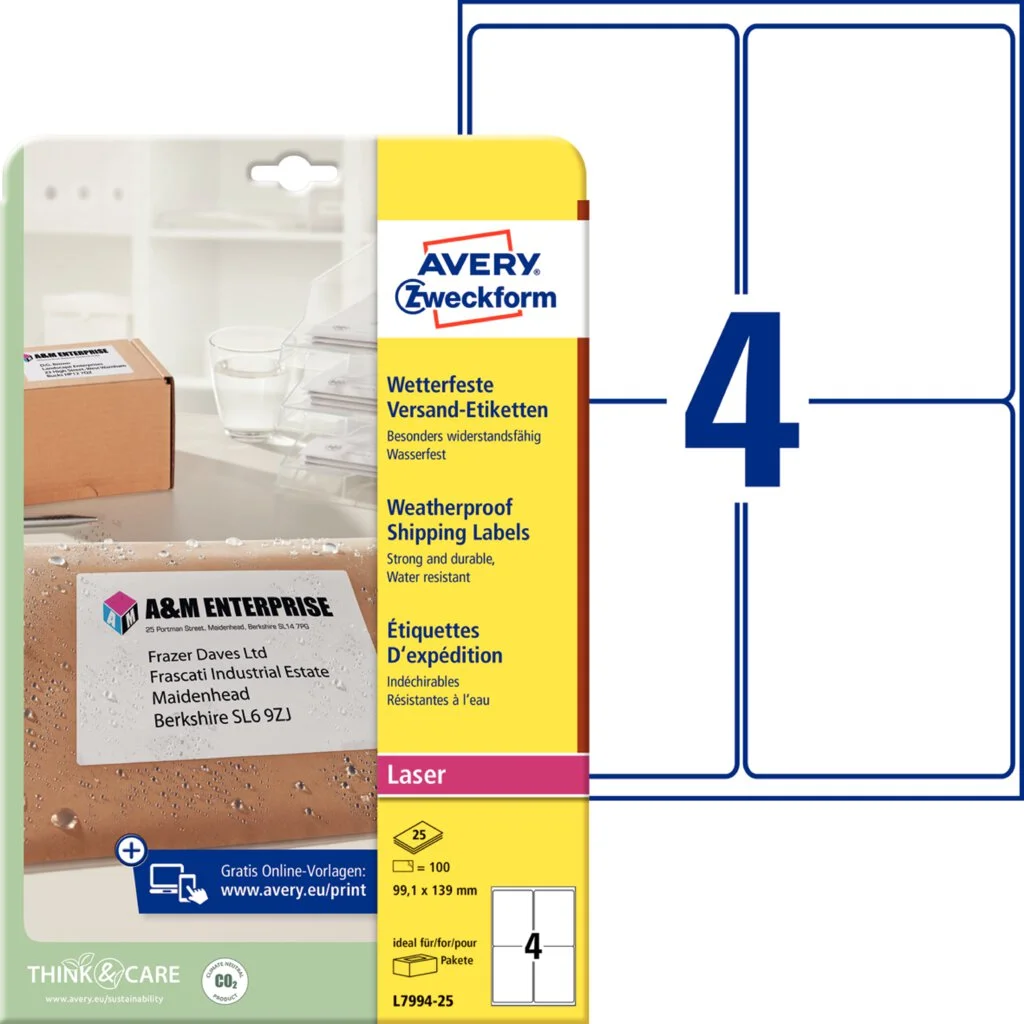 AVERY Zweckform Wetterfeste Versand-Etiketten, 99,1 x 139 mm (EAN: 4004182048962)