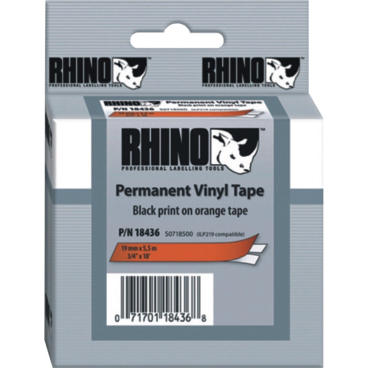 DYMO RHINO Vinyl-Schriftband schwarz/orange, 12 mm x 5,5 m (EAN: 0071701184351)