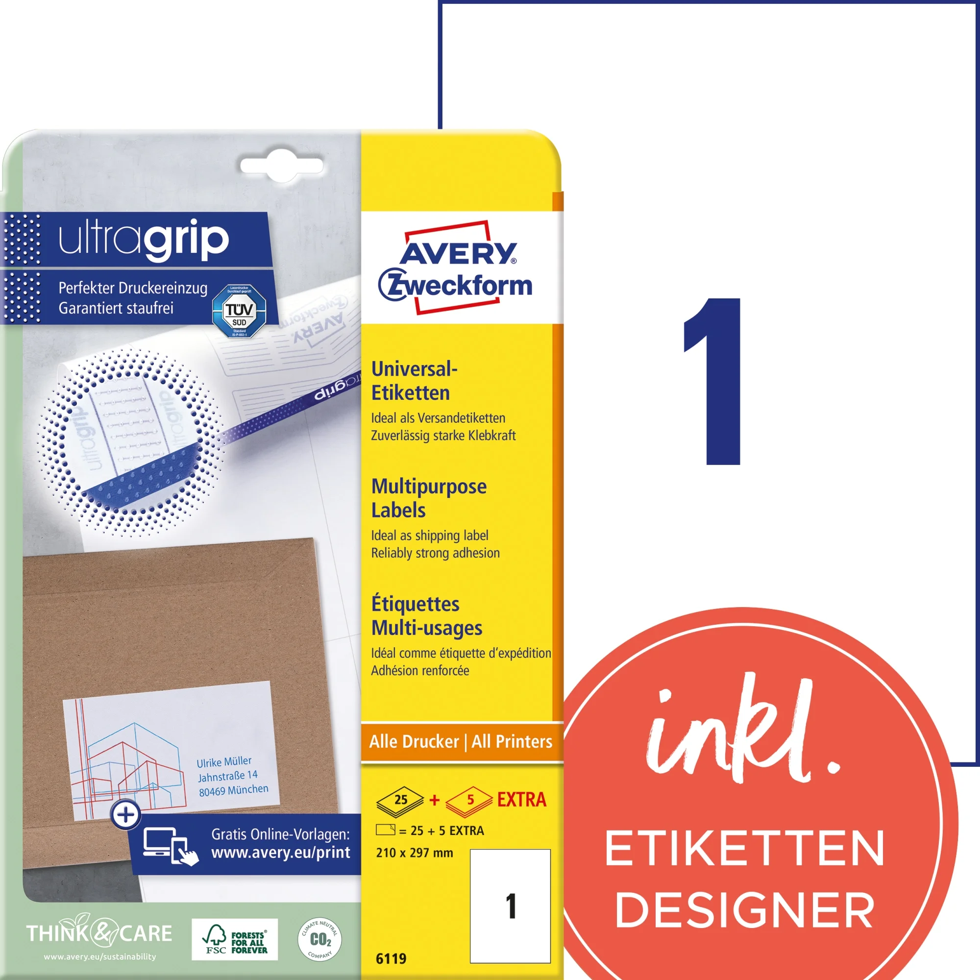 AVERY Zweckform Universal-Etiketten, 210 x 297 mm, weiß (EAN: 4004182061190)
