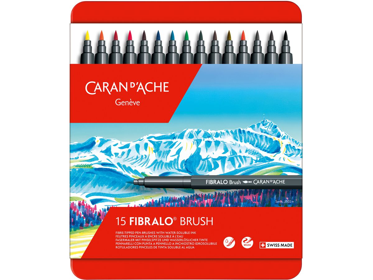 CARAN D'ACHE Fasermaler FIBRALO Brush, 15er Metalletui (EAN: 7630002343473)