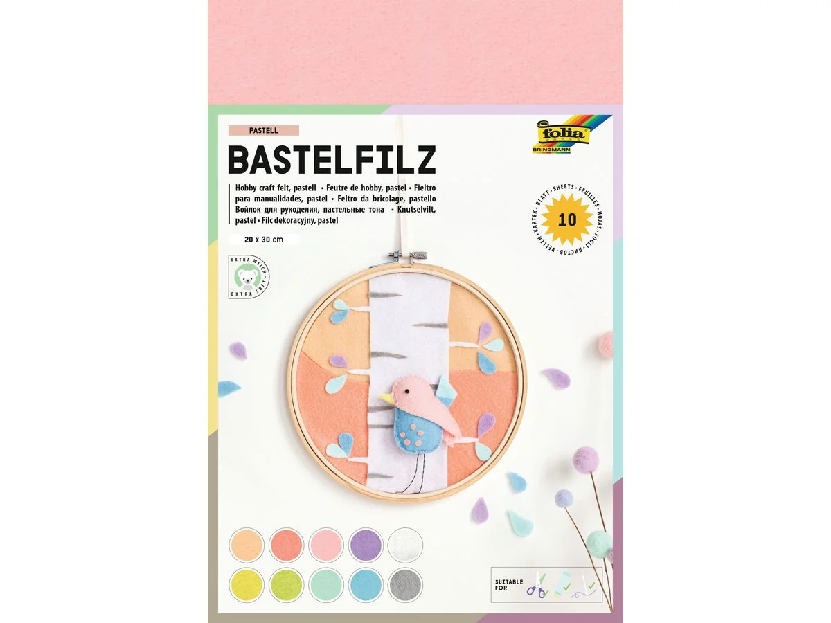 folia Bastelfilz, 200 x 300 mm, 150 g/qm, Pastellfarben (EAN: 4001868104097)