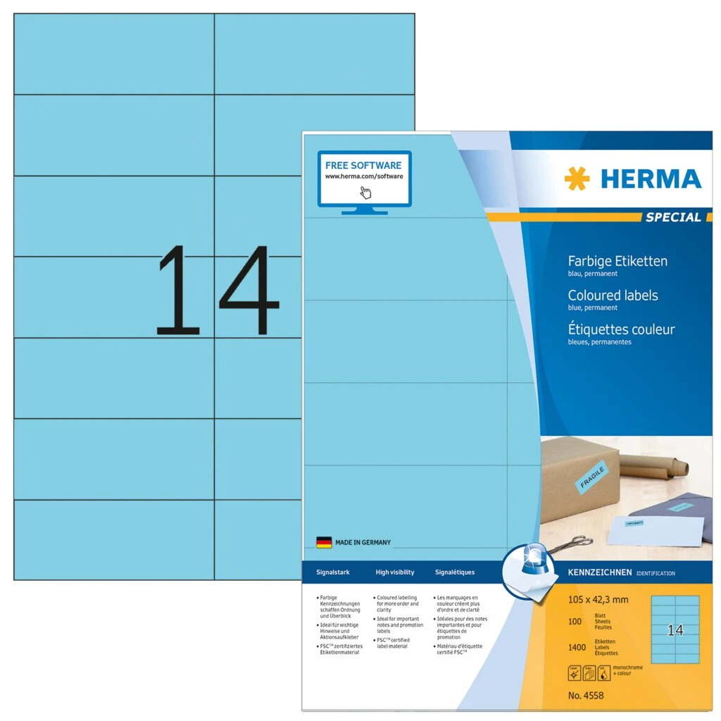 HERMA Universal-Etiketten SPECIAL, 105 x 42,3 mm, blau (EAN: 4008705045582)