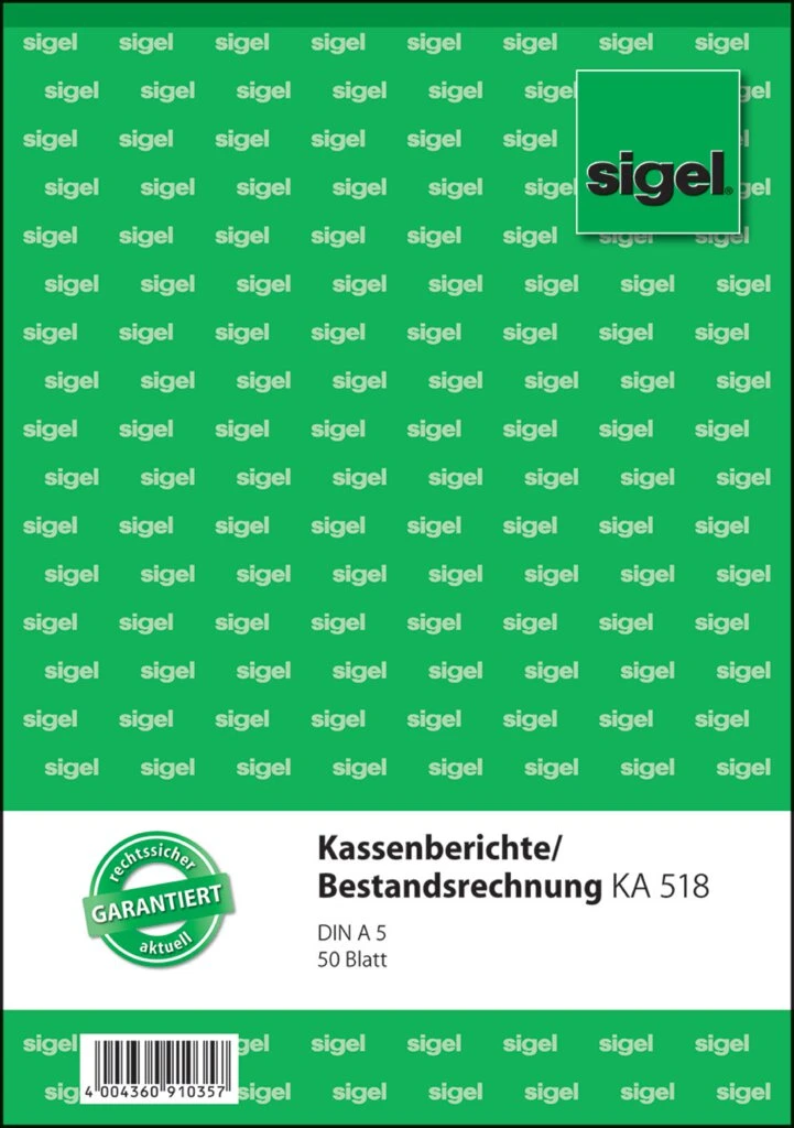 sigel Formularbuch "Kassenbericht/Bestandsrechnung", A5 (EAN: 4004360910357)