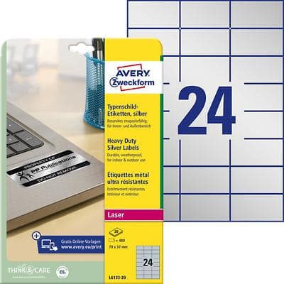AVERY Zweckform Typenschild-Etiketten, 70 x 37 mm, silber (EAN: 4004182049839)